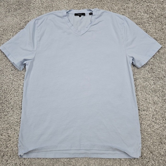 Vince Shirt Mens Medium Blue V-Neck Garment Dye Pullover Short‎ Sleeve Minimal - Picture 1 of 11